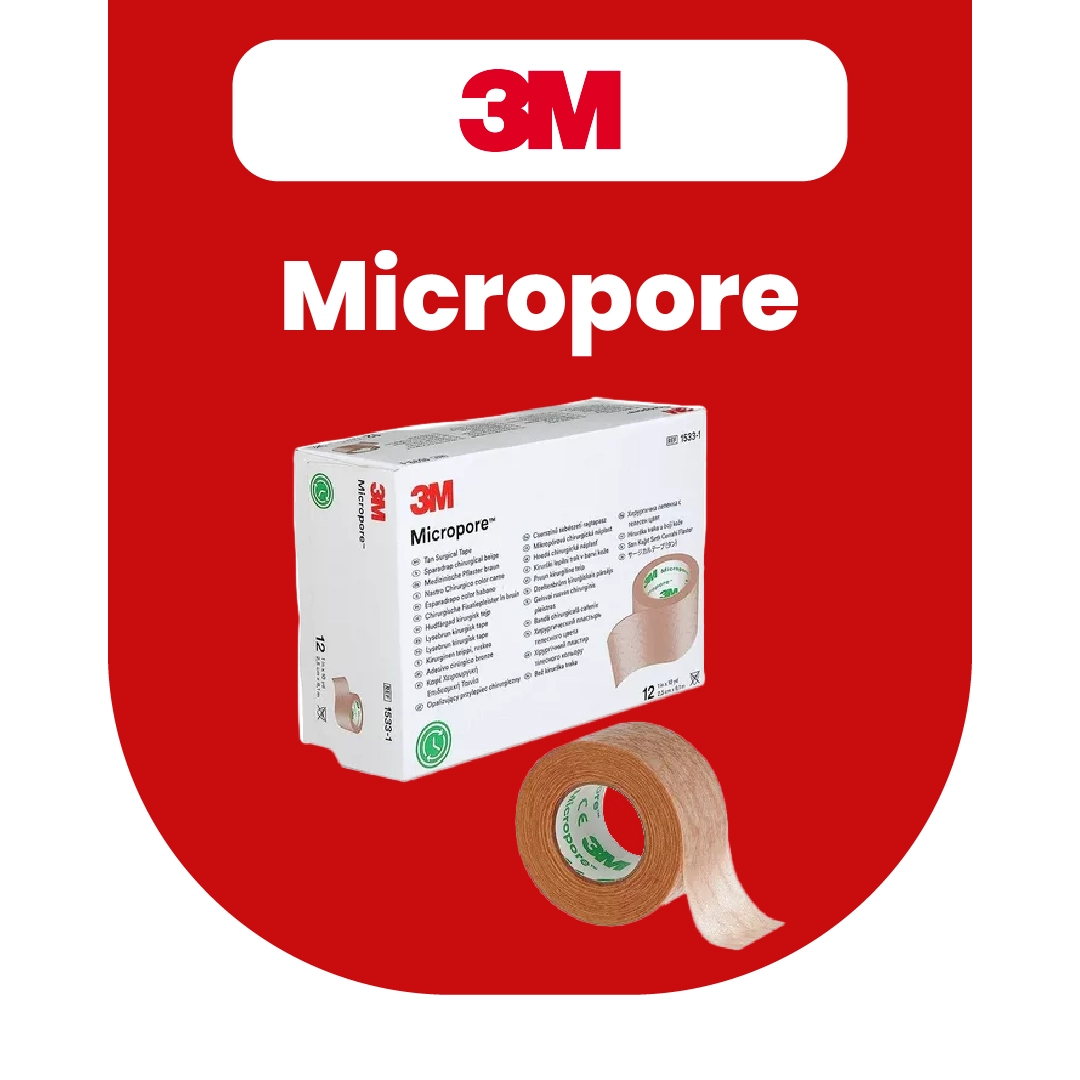allers-3m-micropore-insumos-medicos Cinta quirúrgica Micropore de 3M en caja dispensadora, ideal para fijación médica suave y segura sobre la piel
