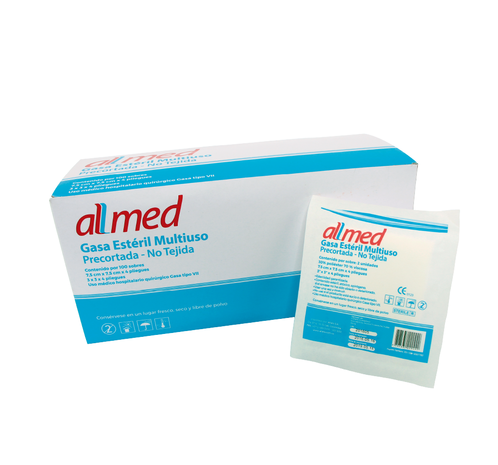Gasa tipo Versalon Allmed para uso clínico, disponible en presentación estéril y no estéril