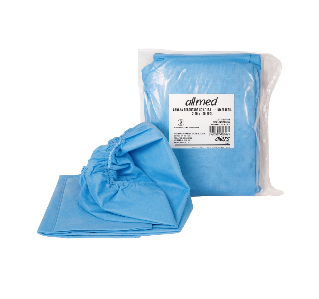 Sábanas hospitalarias desechables Allmed en empaque individual para uso en procedimientos médicos.